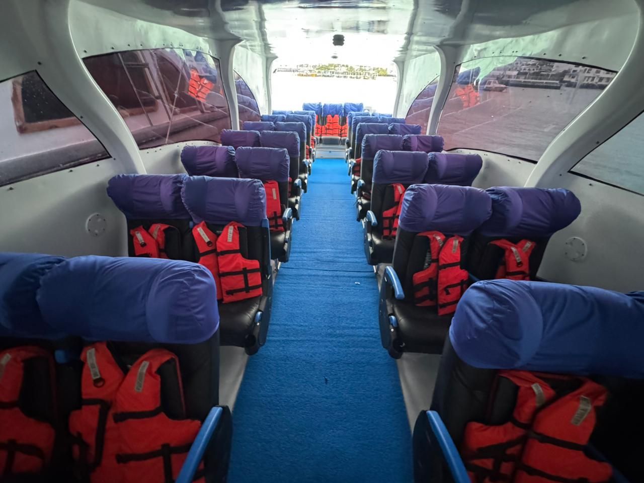 Life jackets ready at every seat in the cabin