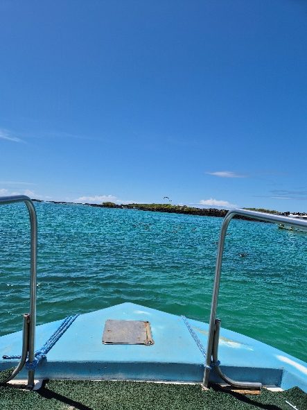 Bow of the boat facing the turquoise sea